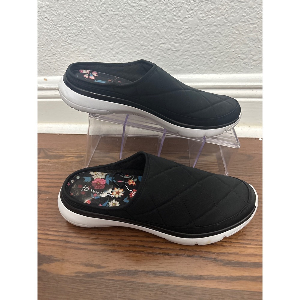 Vera Bradley Quilted Black Mule Clogs Comfort Slides Women's Shoes - Picture 4 of 10